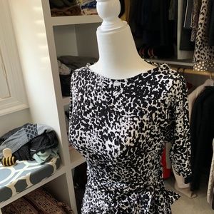 Animal print jersey faux wrap dress